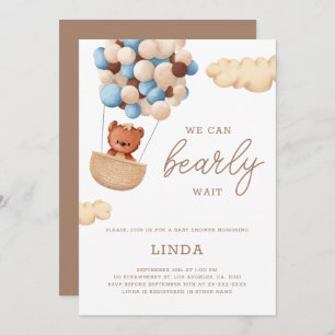 We Can Bearly Wait Blue Balloons Baby Shower Invitation