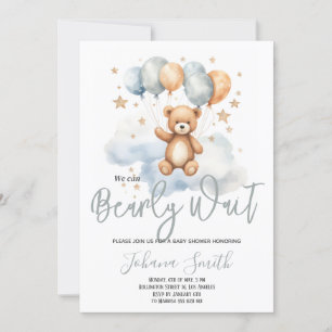 We can Bearly wait Blue Bear Baby Shower Invitation