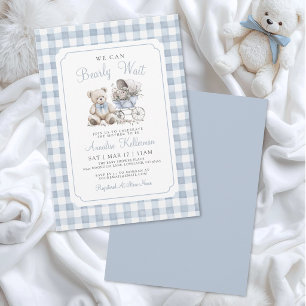 We Can Bearly Wait Blue Bear Baby Shower Invitation