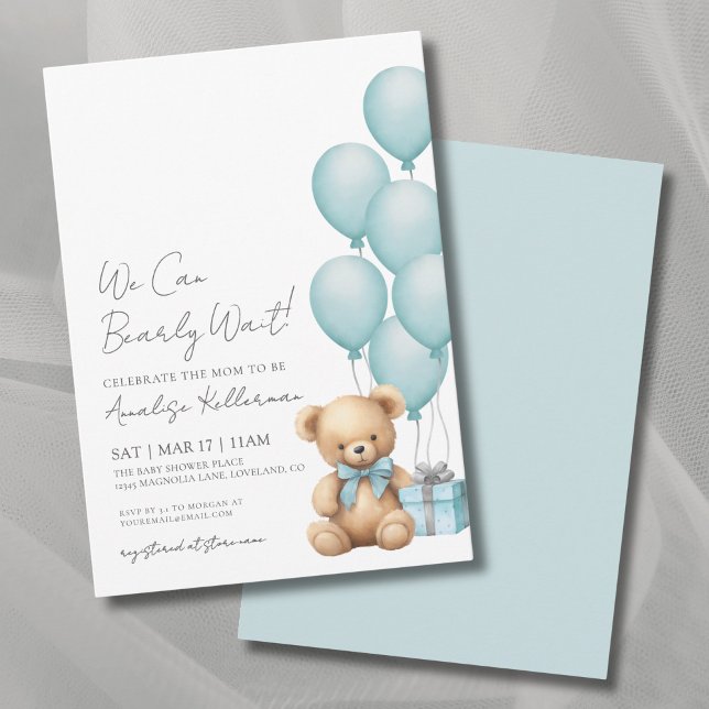 We Can Bearly Wait Blue Bear Baby Shower Invitation (We Can Bearly Wait Blue Bear Baby Shower Invitation)