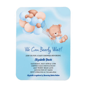 We Can Bearly Wait Blue Beige Boy Baby Shower Magnet