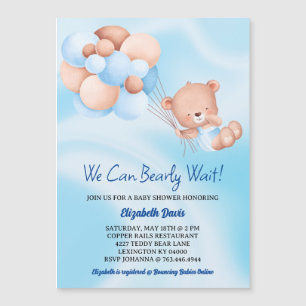 We Can Bearly Wait Blue Beige Boy Baby Shower  Magnetic Invitation