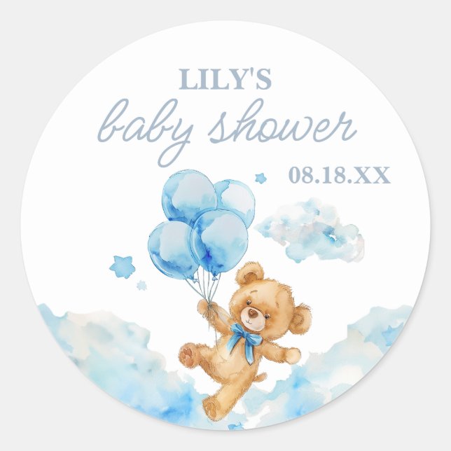 We Can Bearly Wait Blue Boy Baby Shower Classic Round Sticker (Front)