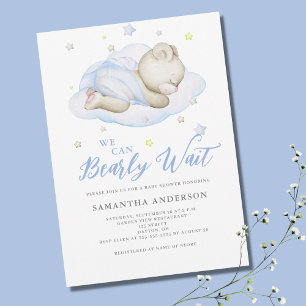 We Can Bearly Wait Blue Boy Baby Shower  Invitation