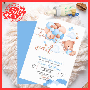 We Can Bearly Wait Blue Boy Baby Shower Invitation