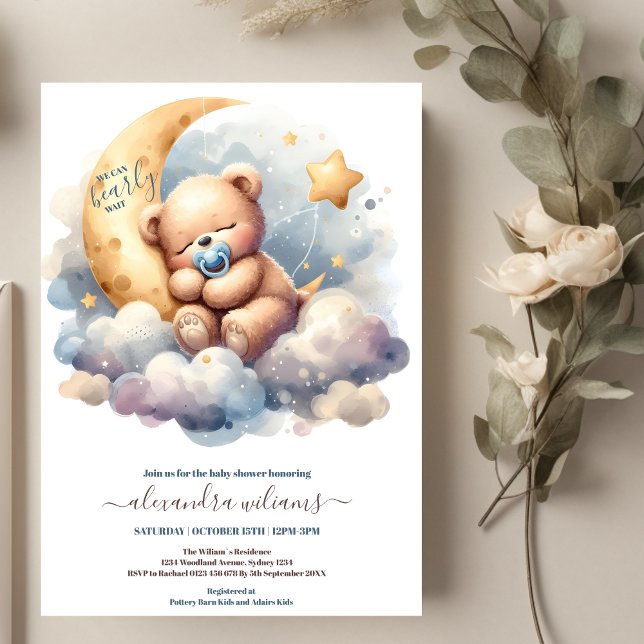 We Can Bearly Wait Blue Boy Baby Shower Invitation (Creator Uploaded)