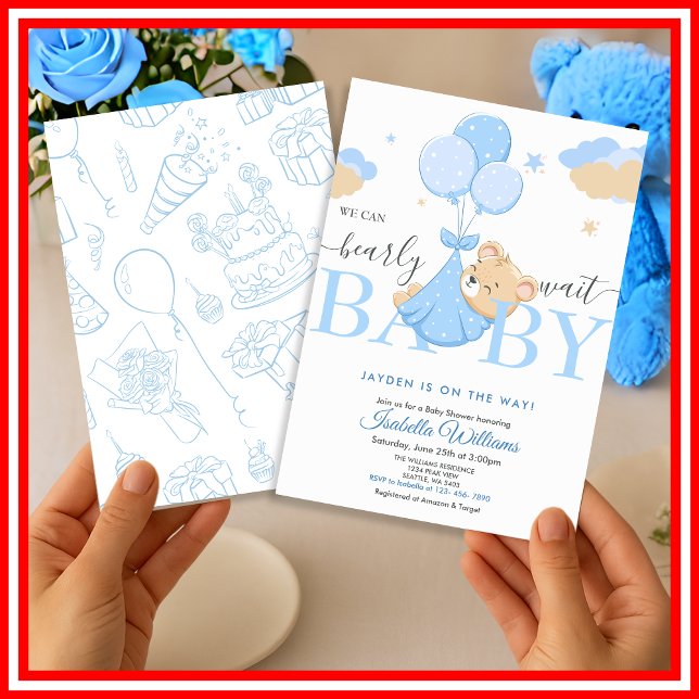 We Can Bearly Wait Blue Boy Baby Shower Invitation (Creator Uploaded)