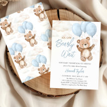 We Can Bearly Wait Blue Boy Baby Shower Invitation