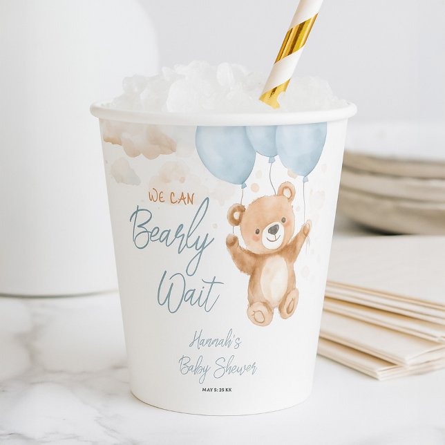 We Can Bearly Wait Blue Boy Baby Shower  Paper Cups (Creator Uploaded)