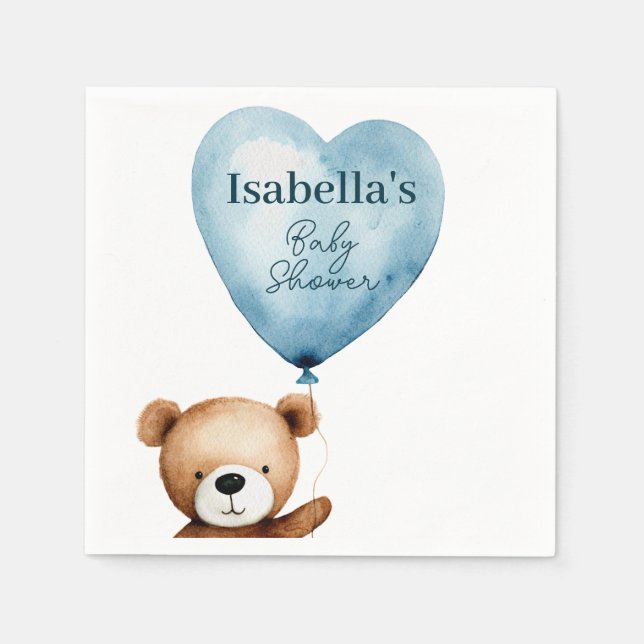 We Can Bearly Wait Blue Boy Baby Shower Paper Napkin (Front)