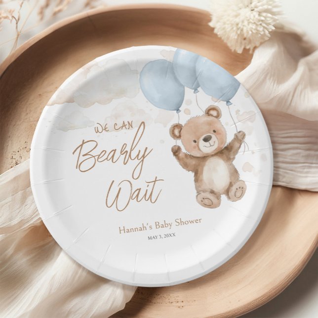 We Can Bearly Wait Blue Boy Baby Shower Paper Plate (Creator Uploaded)