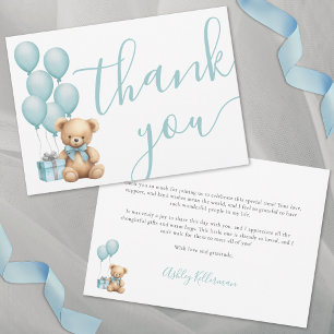 We Can Bearly Wait Blue Boy Baby Shower Thank You Card