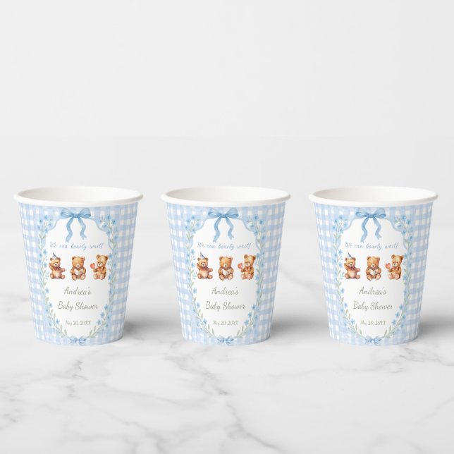 We Can Bearly Wait Blue Gingham Baby Shower  Paper Cups (Multi)