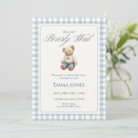 We Can Bearly Wait Blue Gingham pattern shower
