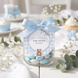 We Can Bearly Wait Blue Gingham Teddy Bear Favour Tags