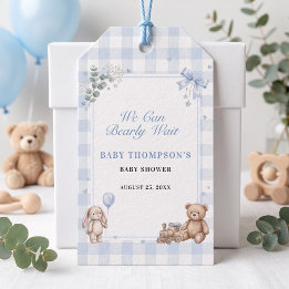 We Can Bearly Wait Blue Gingham Teddy Bear Gift Tags