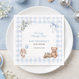 We Can Bearly Wait Blue Gingham Teddy Bear Napkin