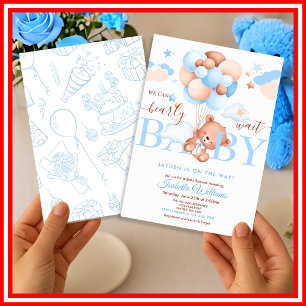 We Can Bearly Wait Blue  Invitation