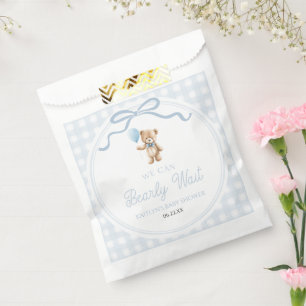 We Can Bearly Wait Blue Teddy Bear Baby Shower Favour Bag