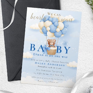 We can Bearly Wait Blue Teddy Bear Baby Shower Invitation