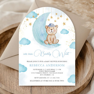 We Can Bearly Wait Blue Teddy Bear Baby Shower Invitation