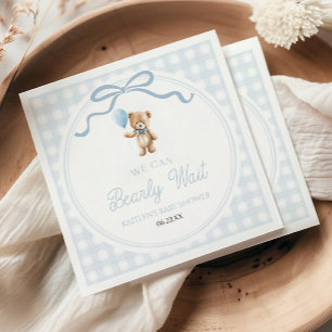 We Can Bearly Wait Blue Teddy Bear Baby Shower Napkin