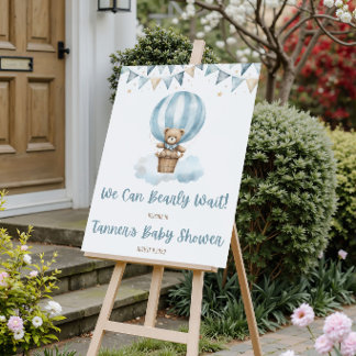 We Can Bearly Wait! Blue Teddy Bear Baby Shower Poster