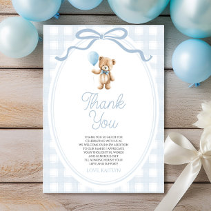 We Can Bearly Wait Blue Teddy Bear Baby Shower Thank You Card