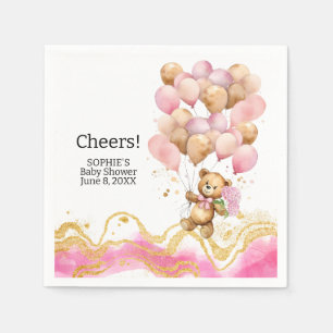 We Can Bearly Wait Blush Pink And Gold Abstract Napkin