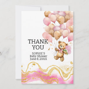 We Can Bearly Wait Blush Pink And Gold Abstract Thank You Card
