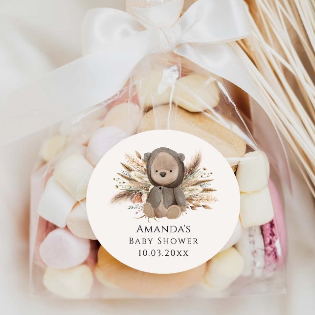 We Can Bearly Wait Boho Bear Baby Shower Classic Round Sticker (Creator Uploaded)