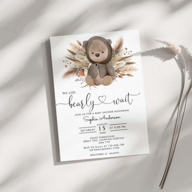 We Can Bearly Wait Boho Bear Baby Shower Invitation (Creator Uploaded)