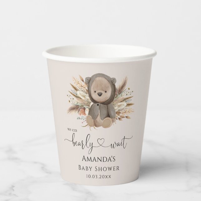 We Can Bearly Wait Boho Bear Baby Shower Paper Cups (Front)