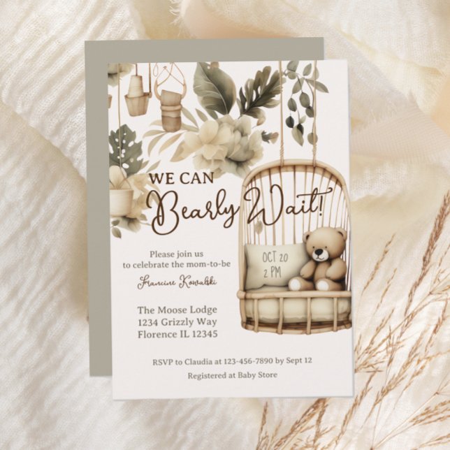 We can bearly wait boho botanical baby shower invitation (Creator Uploaded)