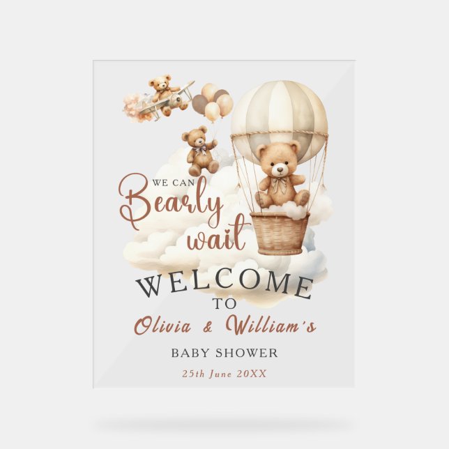 We Can Bearly Wait Boho Gender Neutral  Acrylic Sign (Front)