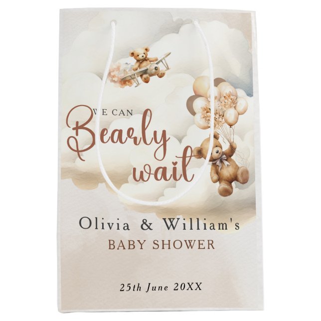 We Can Bearly Wait Boho Gender Neutral Baby Shower Medium Gift Bag (Front)