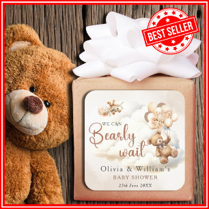 We Can Bearly Wait Boho Gender Neutral Baby Shower Square Sticker