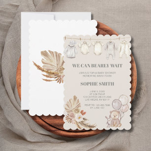We Can Bearly Wait Boho Pampas Baby Shower Invitation