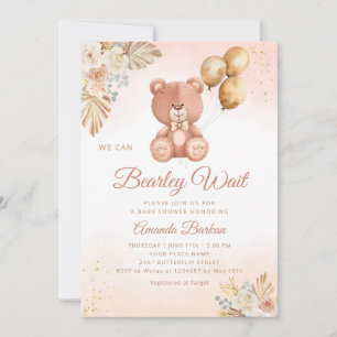 We Can Bearly Wait Boho Pampas Grass Baby Shower  Invitation