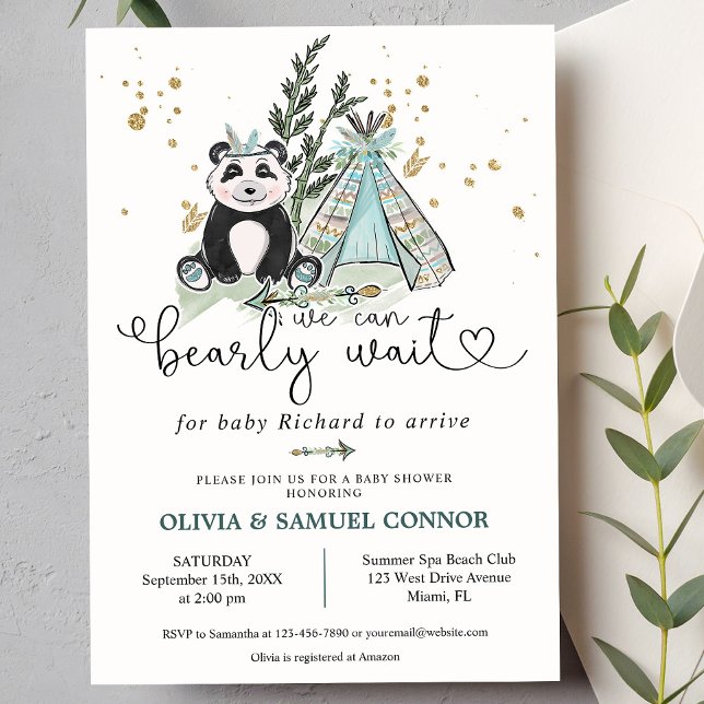 We Can Bearly Wait Boho Panda Baby Shower Invitation (Creator Uploaded)