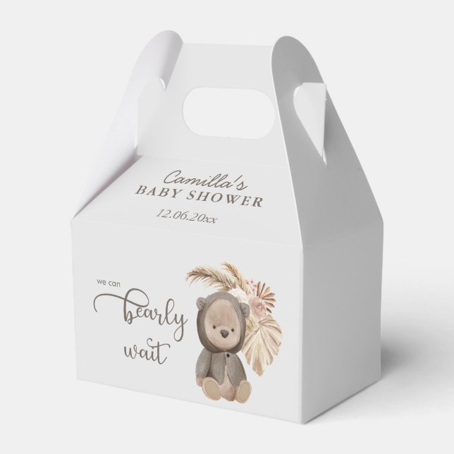 We Can Bearly Wait Boho Teddy Bear Baby Shower Favour Box (Front Side)