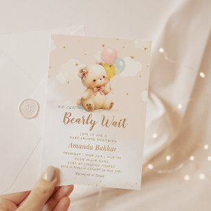 We Can Bearly Wait Boho Teddy Bear Baby Shower In Invitation