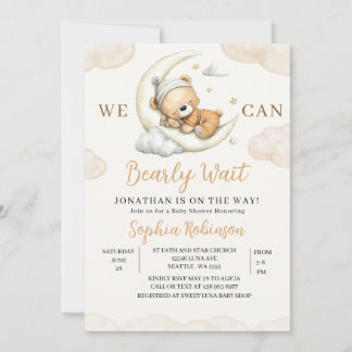 We Can Bearly Wait Boho Teddy Bear Baby Shower  Invitation