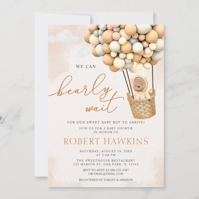 We Can Bearly Wait Boho Teddy Bear Baby shower Invitation (Front)