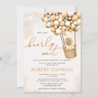 We Can Bearly Wait Boho Teddy Bear Baby shower Invitation