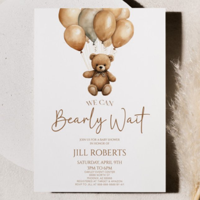 We Can Bearly Wait Boho Teddy Bear Baby Shower Invitation (Creator Uploaded)
