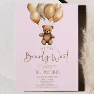 We Can Bearly Wait Boho Teddy Bear Baby Shower Invitation