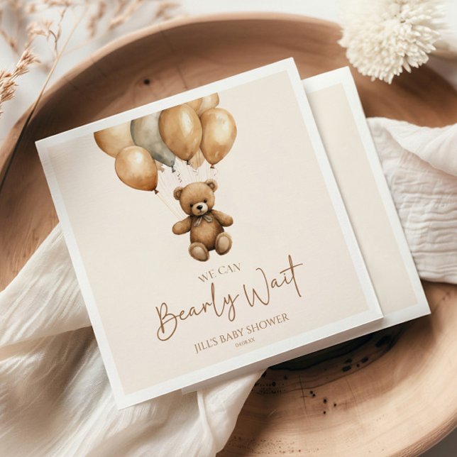 We Can Bearly Wait Boho Teddy Bear Baby Shower Napkin (Creator Uploaded)