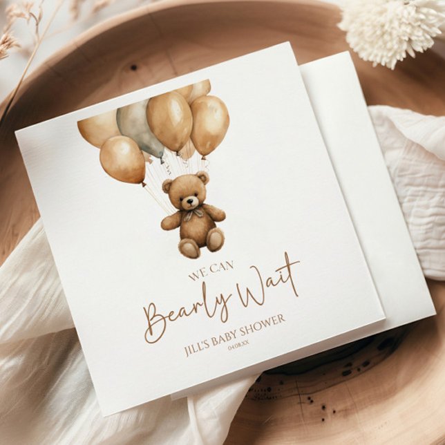We Can Bearly Wait Boho Teddy Bear Baby Shower Napkin (Creator Uploaded)