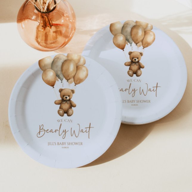 We Can Bearly Wait Boho Teddy Bear Baby Shower Paper Plate (Creator Uploaded)